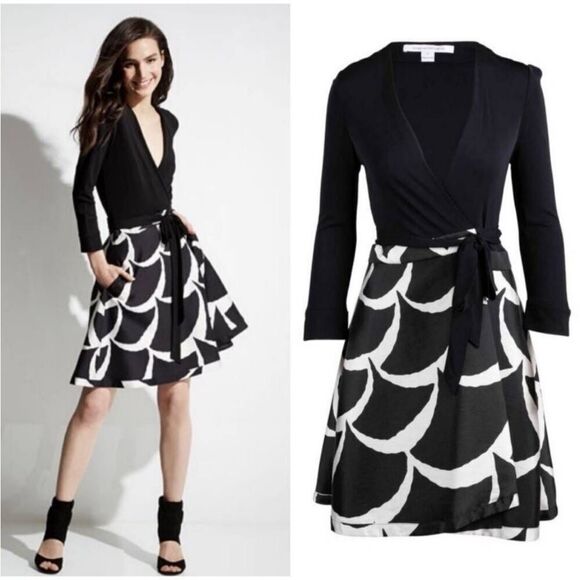 Diane Von Furstenberg DVF Dress Sz 4 Amelia  Printed Flared True Wrap Pocket NWT - Picture 1 of 16